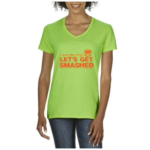 MmF - Women's T-Shirt V-Neck Short Sleeve - Halloween Let`s Get Smashed