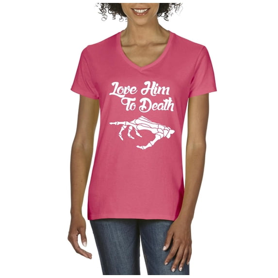 MmF - Women's T-Shirt V-Neck Short Sleeve - Halloween Love Him To Death Matching Halloween Couple
