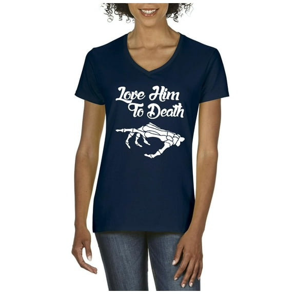 MmF - Women's T-Shirt V-Neck Short Sleeve - Halloween Love Him To Death Matching Halloween Couple