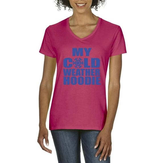 MmF - Women's T-Shirt V-Neck Short Sleeve - MY COLD WEATHER XMAS HOODIE