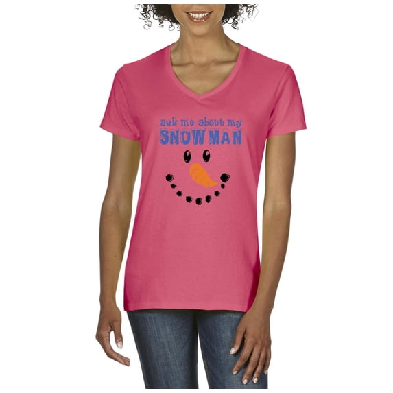 MmF - Women's T-Shirt V-Neck Short Sleeve - MY XMAS SNOWMAN FLIP UP