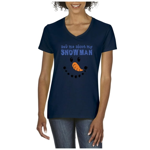 MmF - Women's T-Shirt V-Neck Short Sleeve - MY XMAS SNOWMAN FLIP UP
