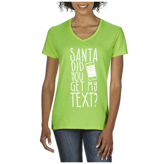 MmF - Women's T-Shirt V-Neck Short Sleeve - SANTA DID YOU GET MY TEXT?