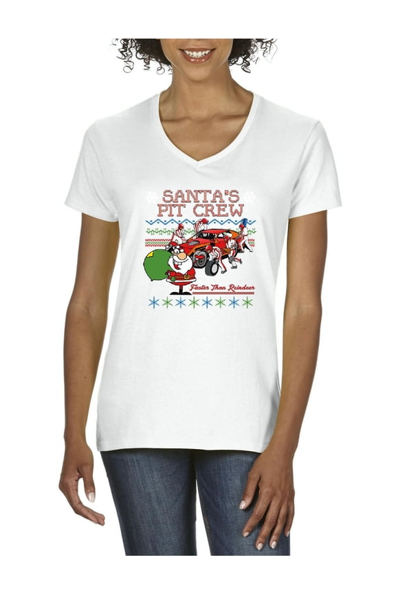 MmF - Women's T-Shirt V-Neck Short Sleeve - SANTA'S PIT CREW