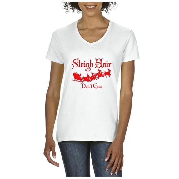 MmF - Women's T-Shirt V-Neck Short Sleeve - SLEIGH HAIR DON'T CARE