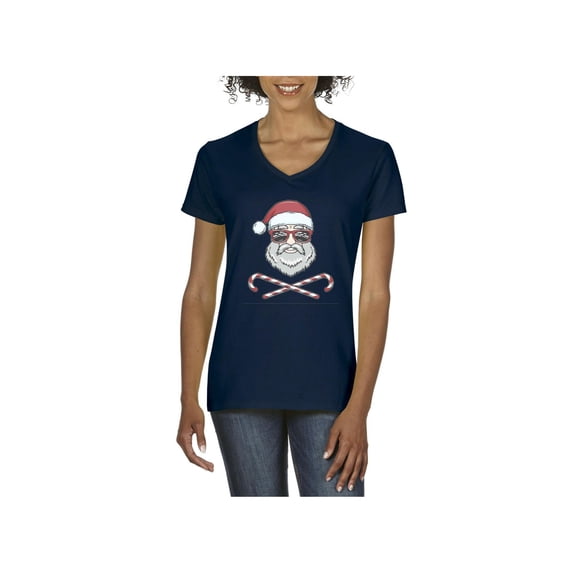 MmF - Women's T-Shirt V-Neck Short Sleeve - Santa Christmas Skull
