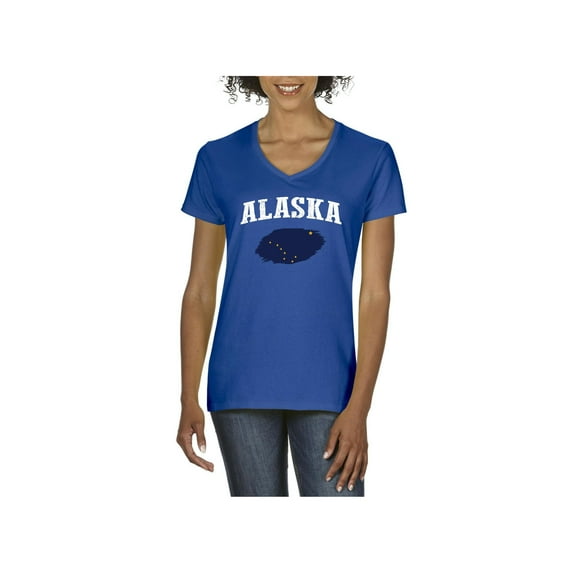 MmF - Women's T-Shirt V-Neck Short Sleeve, up to Women Size 3XL - Alaska Flag