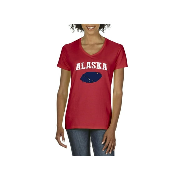 MmF - Women's T-Shirt V-Neck Short Sleeve, up to Women Size 3XL - Alaska Flag