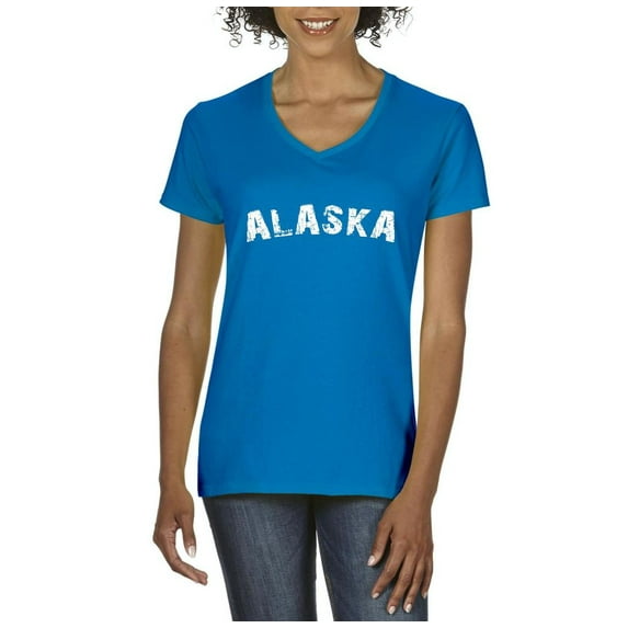 MmF - Women's T-Shirt V-Neck Short Sleeve, up to Women Size 3XL - Alaska