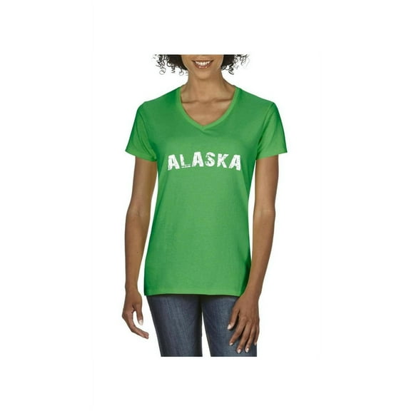 MmF - Women's T-Shirt V-Neck Short Sleeve, up to Women Size 3XL - Alaska