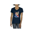 thumbnail image 1 of MmF - Women's T-Shirt V-Neck Short Sleeve, up to Women Size 3XL - American Flag 4th of July Kitty, 1 of 5