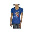thumbnail image 1 of MmF - Women's T-Shirt V-Neck Short Sleeve, up to Women Size 3XL - American Flag 4th of July Kitty, 1 of 5