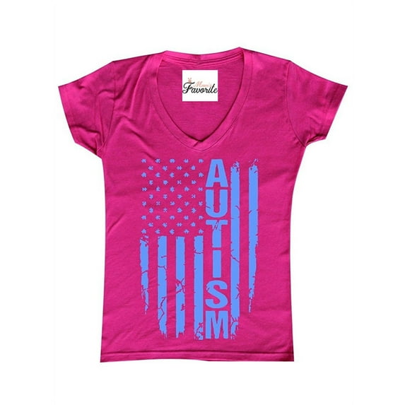 MmF - Women's T-Shirt V-Neck Short Sleeve, up to Women Size 3XL - Autism Flag