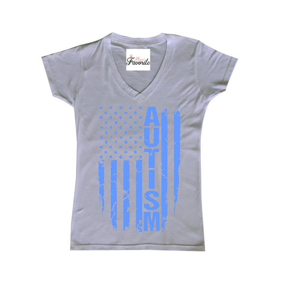 MmF - Women's T-Shirt V-Neck Short Sleeve, up to Women Size 3XL - Autism Flag