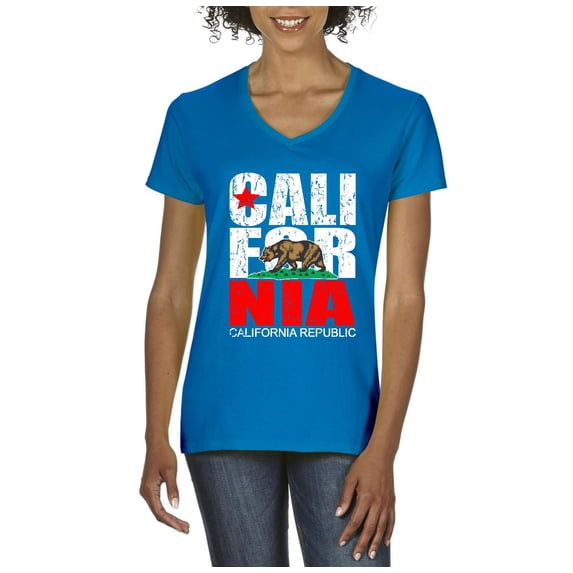 MmF - Women's T-Shirt V-Neck Short Sleeve, up to Women Size 3XL - California Cali
