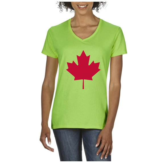 MmF - Women's T-Shirt V-Neck Short Sleeve, up to Women Size 3XL - Canada Leaf