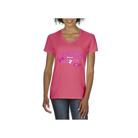 MmF - Women's T-Shirt V-Neck Short Sleeve, up to Women Size 3XL - Cheerleader Bow 2 Toe