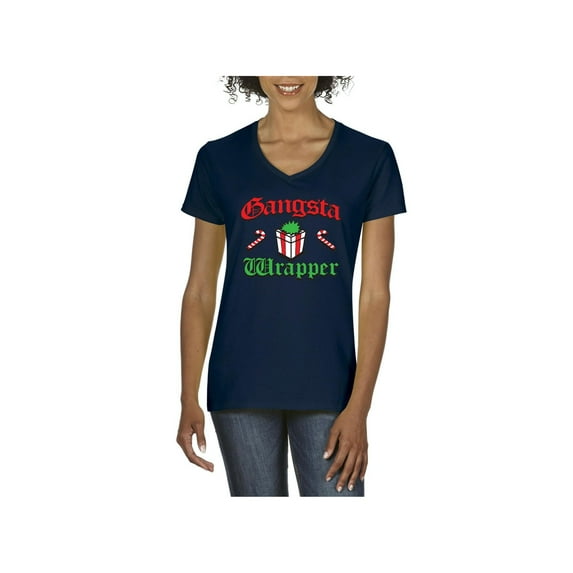 MmF - Women's T-Shirt V-Neck Short Sleeve, up to Women Size 3XL - Christmas Wrapper