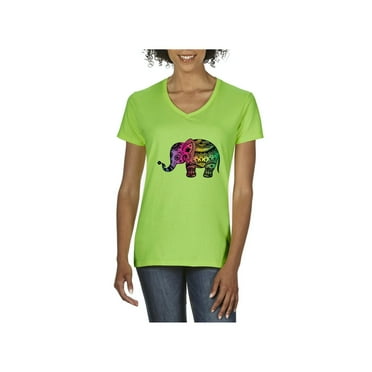 MmF - Women's T-Shirt V-Neck Short Sleeve, up to Women Size 3XL - Elephant