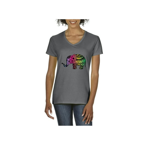 MmF - Women's T-Shirt V-Neck Short Sleeve, up to Women Size 3XL - Elephant