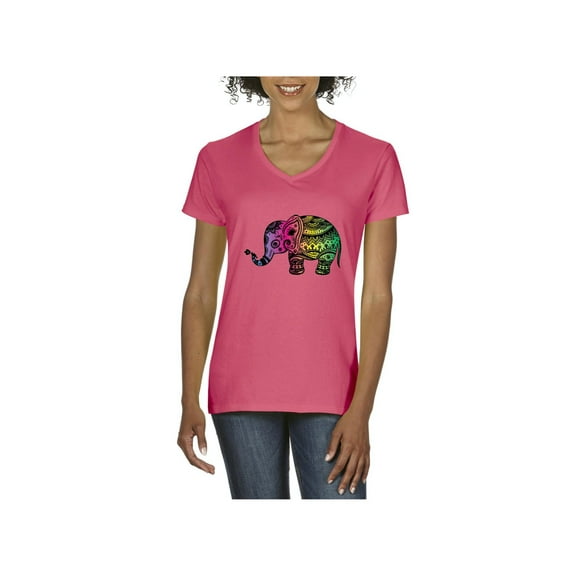 MmF - Women's T-Shirt V-Neck Short Sleeve, up to Women Size 3XL - Elephant