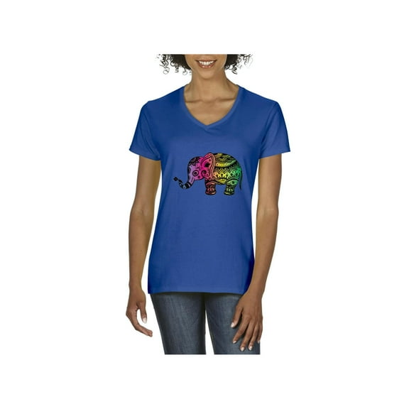 MmF - Women's T-Shirt V-Neck Short Sleeve, up to Women Size 3XL - Elephant