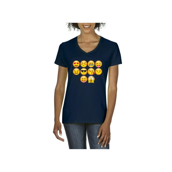 MmF - Women's T-Shirt V-Neck Short Sleeve, up to Women Size 3XL - Emoji Entourage