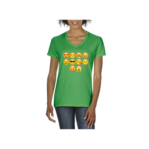 MmF - Women's T-Shirt V-Neck Short Sleeve, up to Women Size 3XL - Emoji Entourage