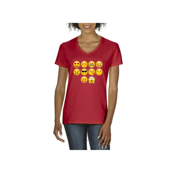 MmF - Women's T-Shirt V-Neck Short Sleeve, up to Women Size 3XL - Emoji Entourage