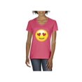 thumbnail image 1 of Women's T-Shirt V-Neck Short Sleeve - Emoji Smiling Face, 1 of 5