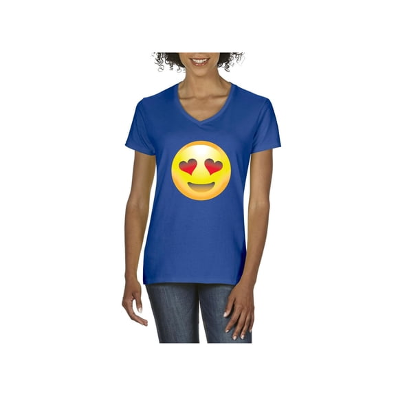 MmF - Women's T-Shirt V-Neck Short Sleeve, up to Women Size 3XL - Emoji Smiling Face