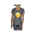 thumbnail image 1 of MmF - Women's T-Shirt V-Neck Short Sleeve, up to Women Size 3XL - Emoji Winky Face, 1 of 5