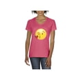 thumbnail image 1 of MmF - Women's T-Shirt V-Neck Short Sleeve, up to Women Size 3XL - Emoji Winky Face, 1 of 5
