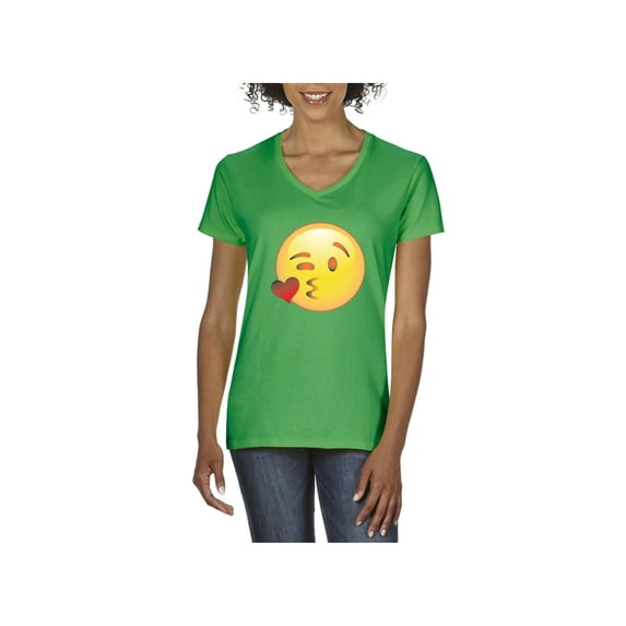 MmF - Women's T-Shirt V-Neck Short Sleeve, up to Women Size 3XL - Emoji Winky Face