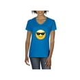 thumbnail image 1 of MmF - Women's T-Shirt V-Neck Short Sleeve, up to Women Size 3XL - Emoji with Sunglasses, 1 of 5