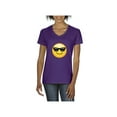 thumbnail image 1 of MmF - Women's T-Shirt V-Neck Short Sleeve, up to Women Size 3XL - Emoji with Sunglasses, 1 of 5