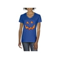 thumbnail image 1 of MmF - Women's T-Shirt V-Neck Short Sleeve, up to Women Size 3XL - Halloween Costume Pumpkin Face, 1 of 5