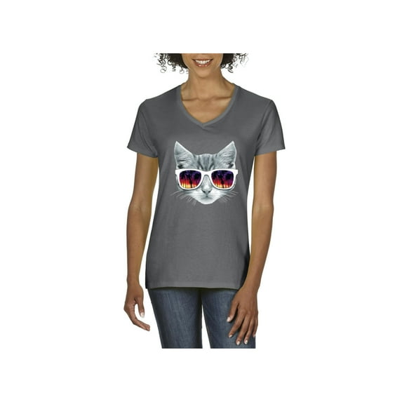 MmF - Women's T-Shirt V-Neck Short Sleeve, up to Women Size 3XL - Kitty