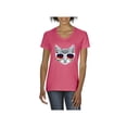 thumbnail image 1 of MmF - Women's T-Shirt V-Neck Short Sleeve, up to Women Size 3XL - Kitty, 1 of 5