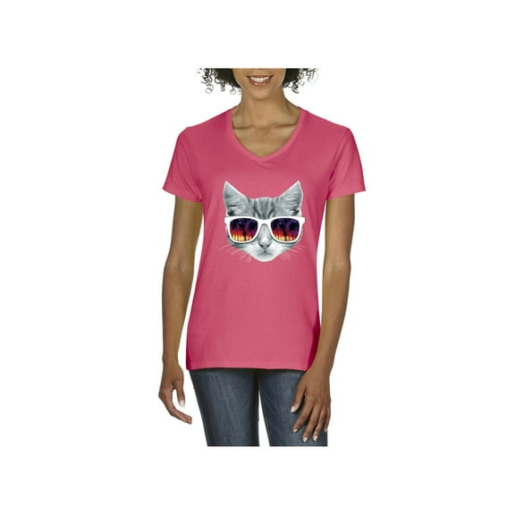 MmF - Women's T-Shirt V-Neck Short Sleeve, up to Women Size 3XL - Kitty