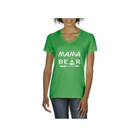 MmF - Women's T-Shirt V-Neck Short Sleeve, up to Women Size 3XL - Mama Bear
