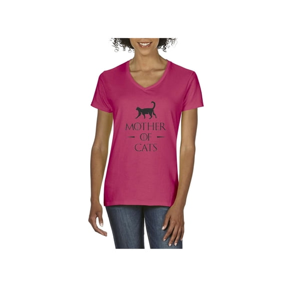 MmF - Women's T-Shirt V-Neck Short Sleeve, up to Women Size 3XL - Mother Of Cats