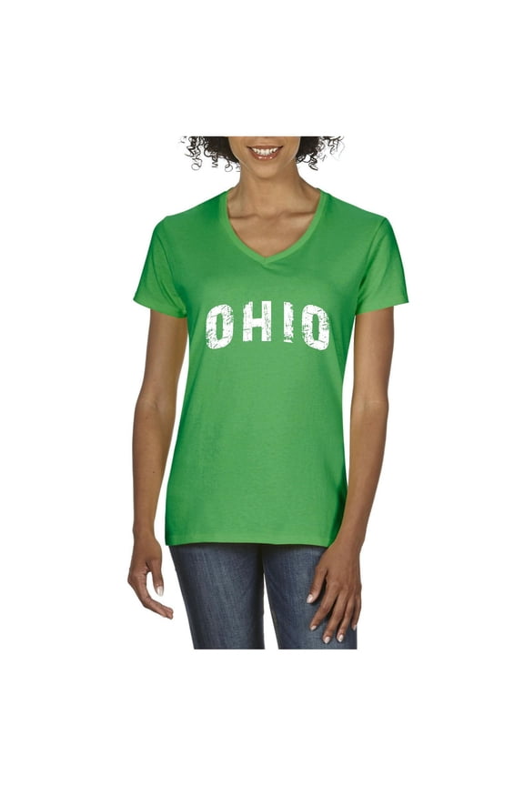 MmF - Women's T-Shirt V-Neck Short Sleeve, up to Women Size 3XL - Ohio