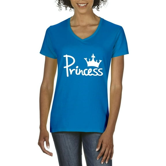 MmF - Women's T-Shirt V-Neck Short Sleeve, up to Women Size 3XL - Princess Crown