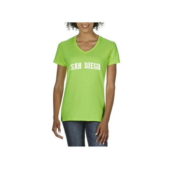 MmF - Women's T-Shirt V-Neck Short Sleeve, up to Women Size 3XL - San Diego