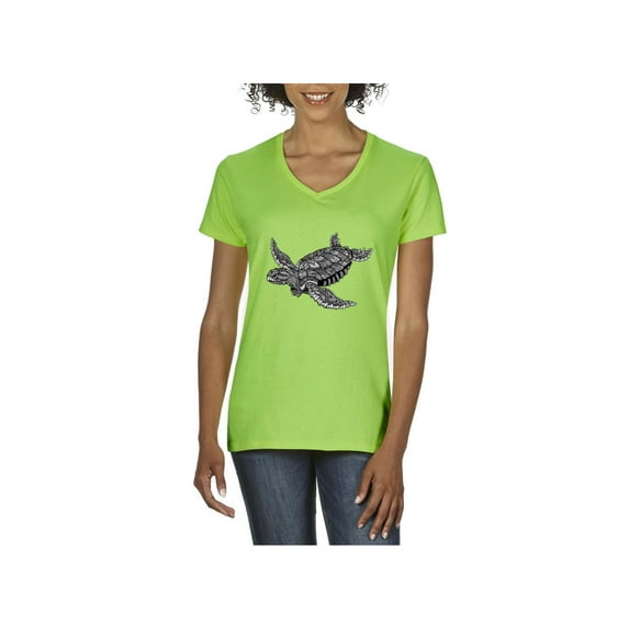MmF - Women's T-Shirt V-Neck Short Sleeve, up to Women Size 3XL - Sea Turtle Hawaii