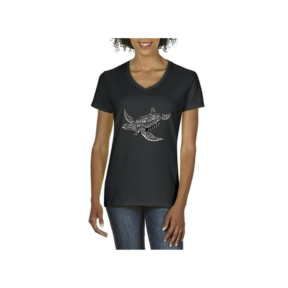 MmF - Women's T-Shirt V-Neck Short Sleeve, up to Women Size 3XL - Sea Turtle Hawaii