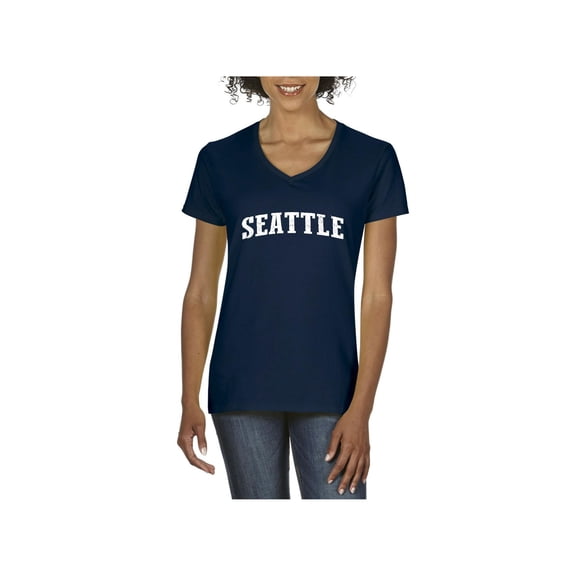 MmF - Women's T-Shirt V-Neck Short Sleeve, up to Women Size 3XL - Seattle