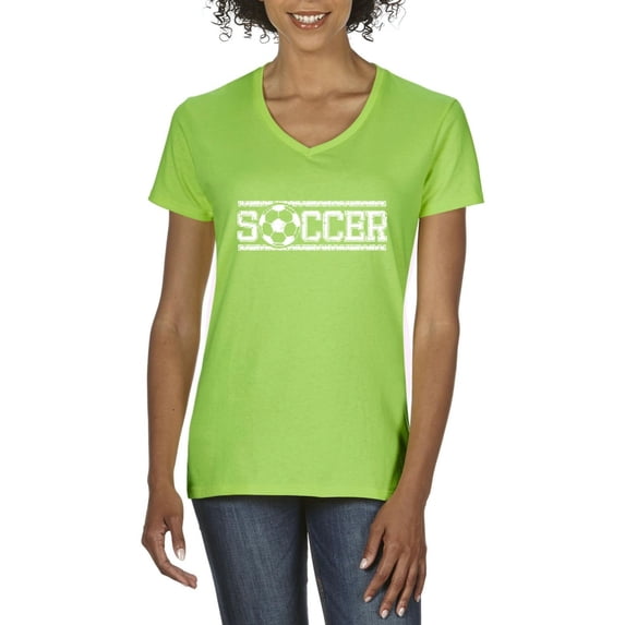 MmF - Women's T-Shirt V-Neck Short Sleeve, up to Women Size 3XL - Soccer With Ball