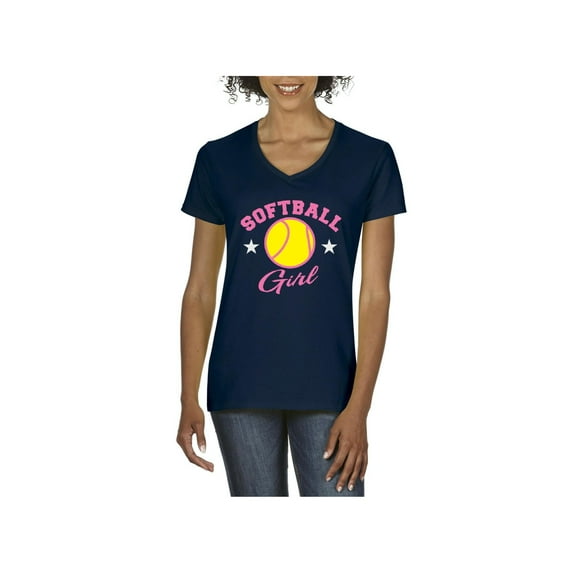 MmF - Women's T-Shirt V-Neck Short Sleeve, up to Women Size 3XL - Softball Girl